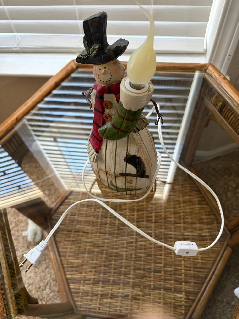 Vintage Snowman Night Light Table Lamp with Red Scarf